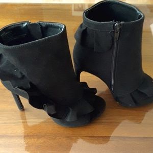 Black suede ruffle booties
